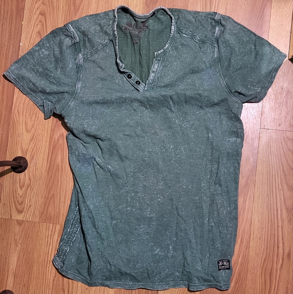 Buffalo By David Bitton Acid Wash Sea Foam Green Half Button Down S